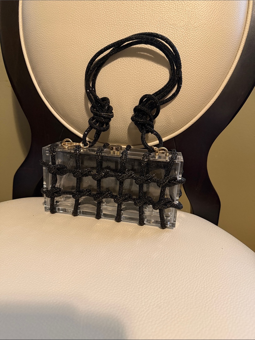 Clear Acrylic Box Handbag with Black Rope Netting